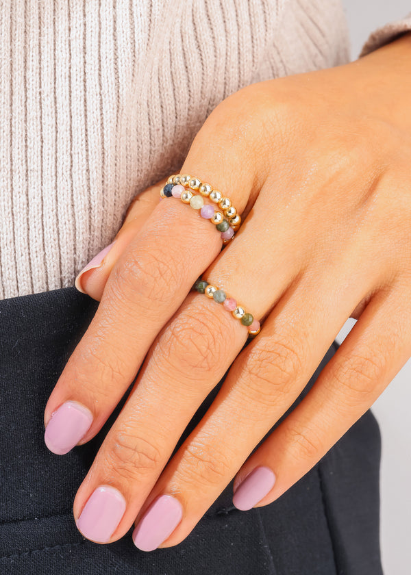 Unity & Balance - Multi-Tourmaline Beaded Stretchable Ring - Set of 3